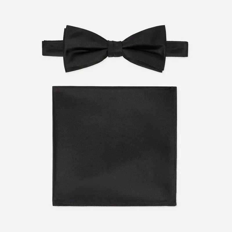 PELAGIO black uni – Fliege & Einstecktuch Set aus Seide