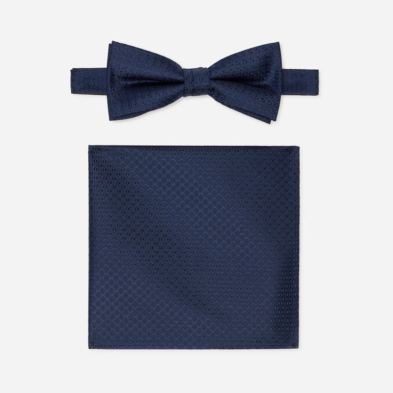 PALMIRA navy minimal – Fliege & Einstecktuch Set aus Seide
