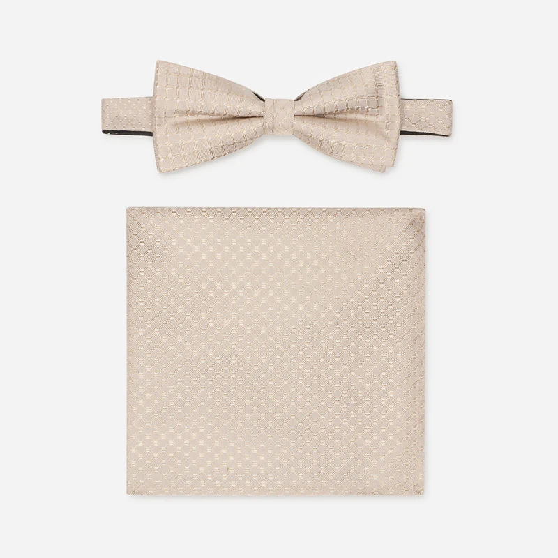 PALMIRA champagner minimal – Fliege & Einstecktuch Set aus Seide