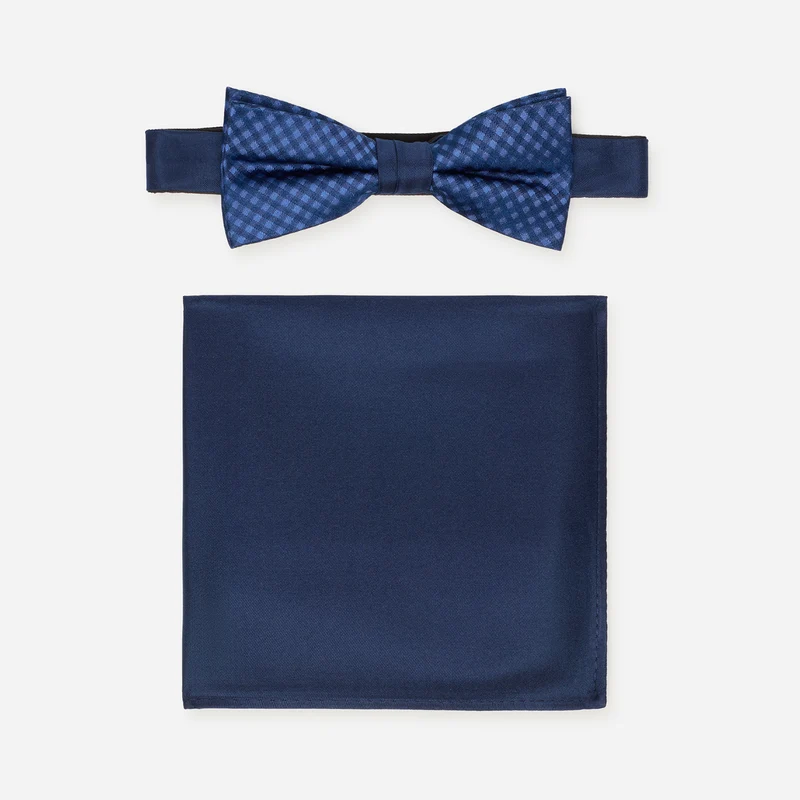 SCIPIO navy karo – Fliege & Einstecktuch Set aus Seide