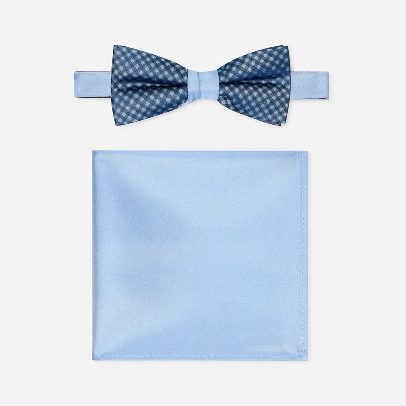 SCIPIO bleu karo – Fliege & Einstecktuch Set aus Seide