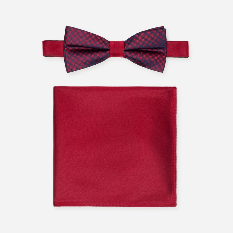 SCIPIO red karo – Fliege & Einstecktuch Set aus Seide
