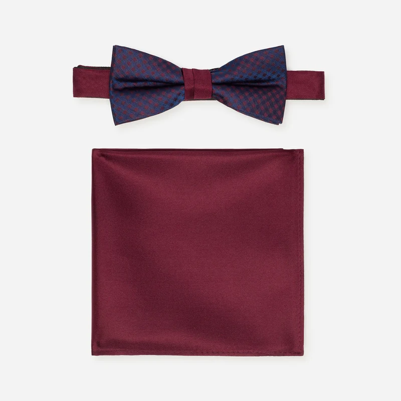 SCIPIO bordeaux karo – Fliege & Einstecktuch Set aus Seide