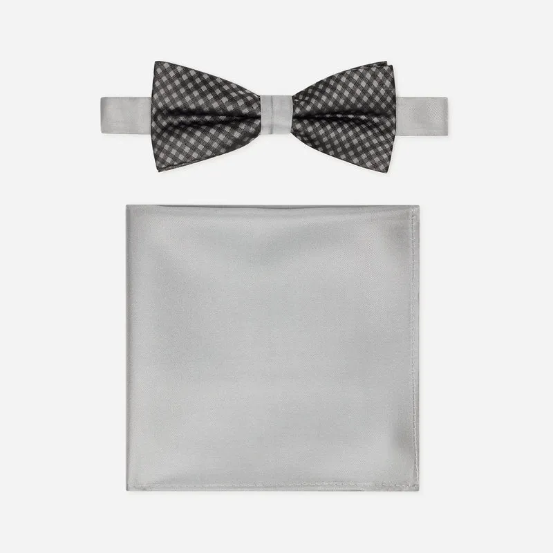 SCIPIO grey karo – Fliege & Einstecktuch Set aus Seide