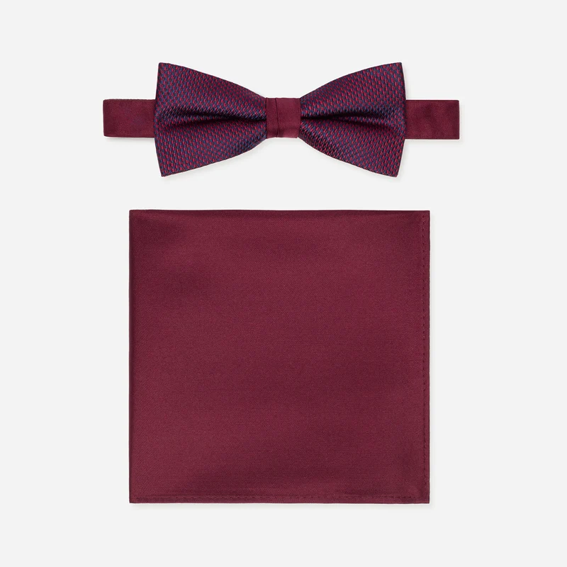 SILVESTRO bordeaux minimal – Fliege & Einstecktuch Set aus Seide