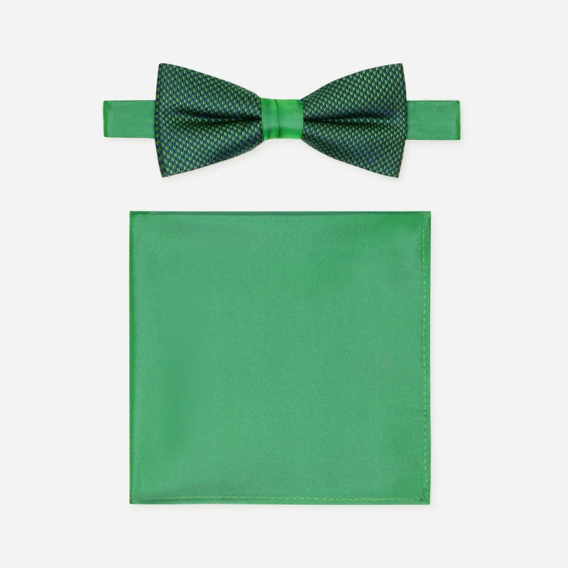 SILVESTRO green minimal – Fliege & Einstecktuch Set aus Seide