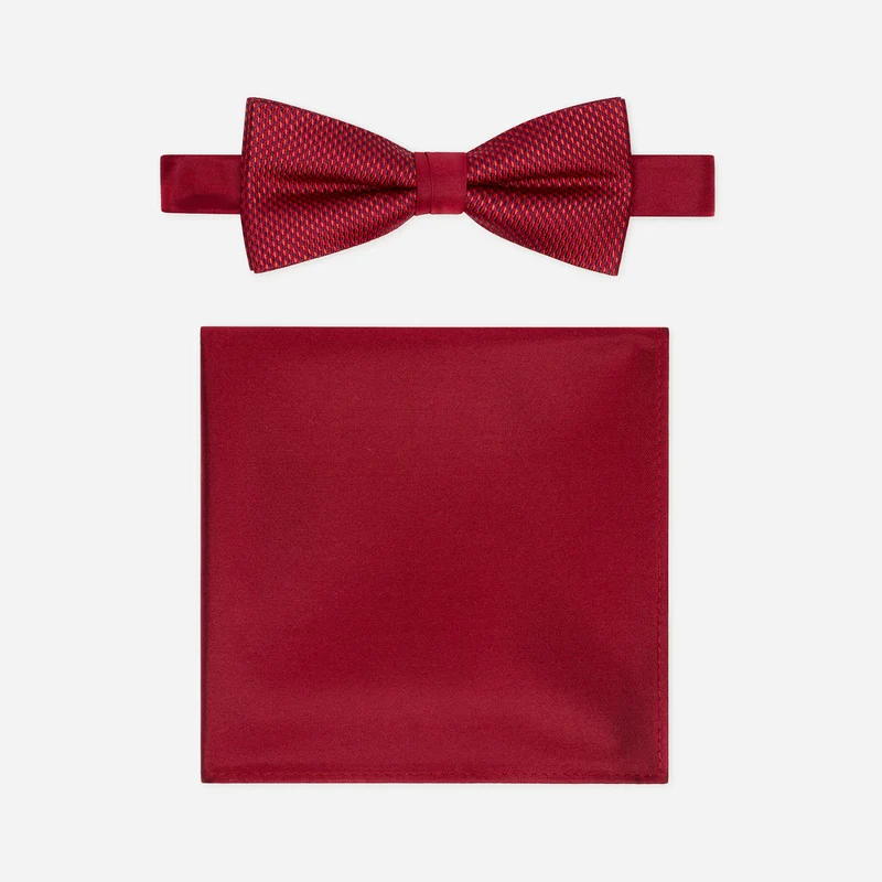 SILVESTRO red minimal – Fliege & Einstecktuch Set aus Seide