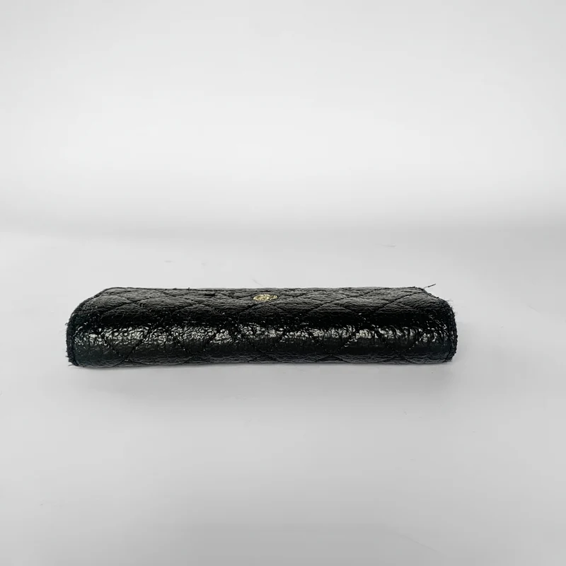 Chanel Schwarzes/goldenes gestepptes Wildleder-Portemonnaie Paris Edinburgh Long