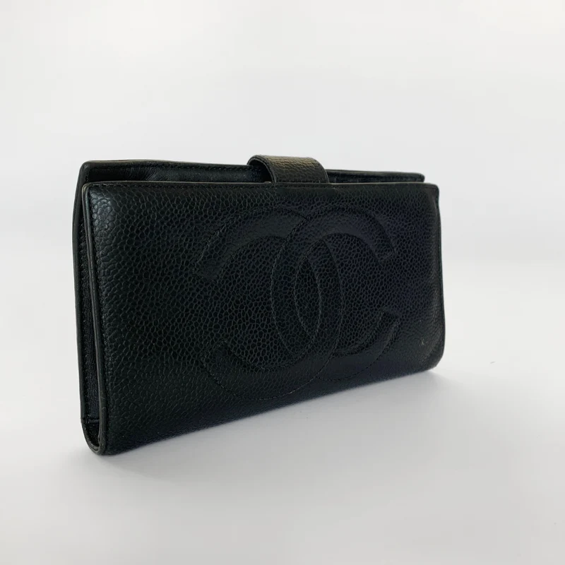 Chanel Caviar CC French Long Wallet in Schwarz