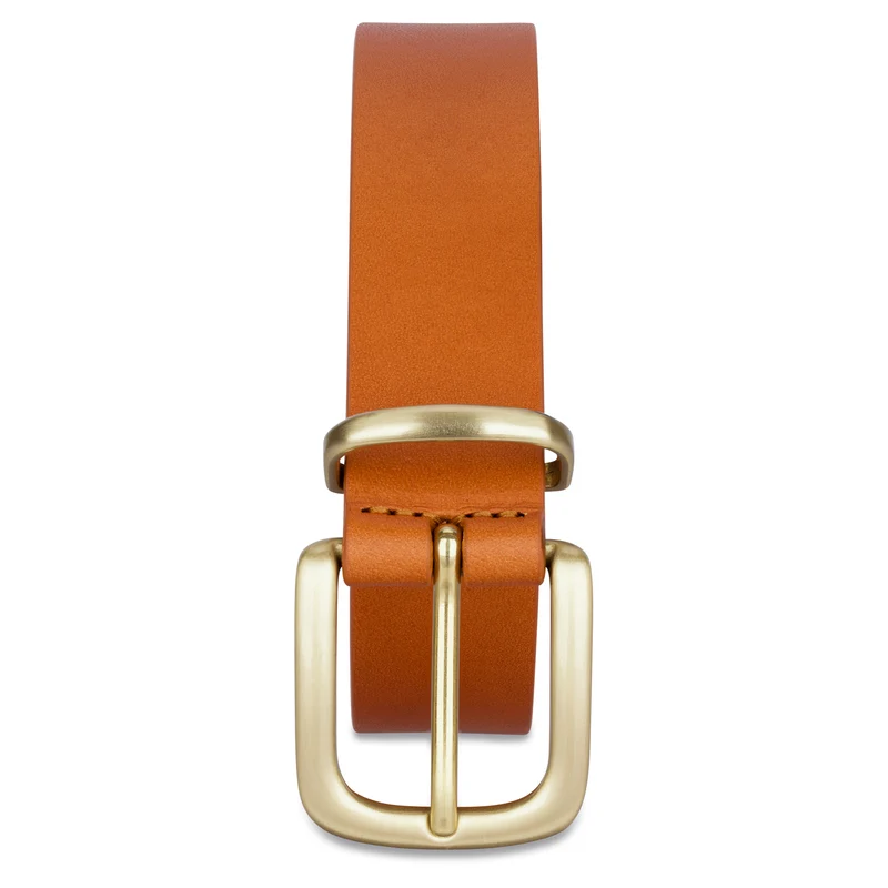 Eleganter 3cm Damengürtel „Alexandra" in Cognac – Schmaler Gürtel mit goldener Schnalle und Schlaufe
