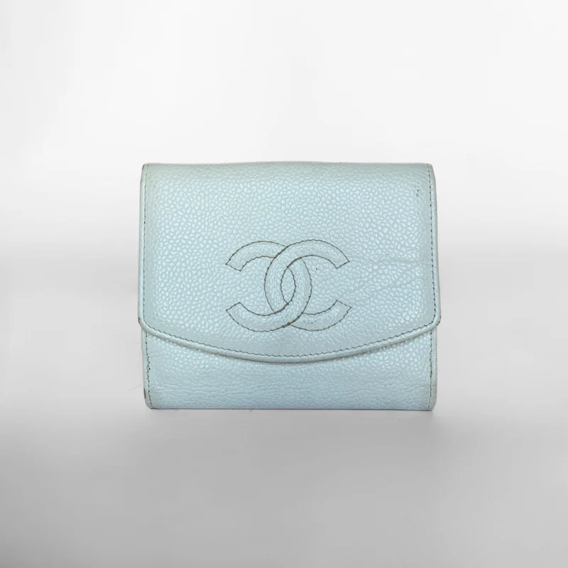 Chanel Timeless CC Caviar Compact Geldbörse Weiß