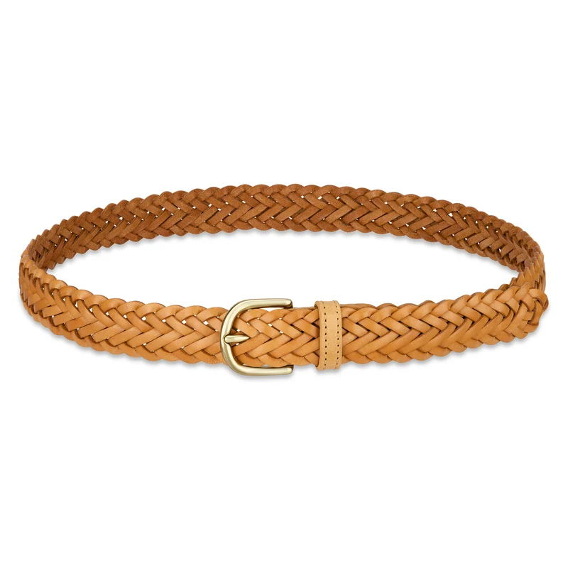Flechtgürtel Naturell - „Andrea“: 3 cm, handgeflochten, Schnalle in Gold
