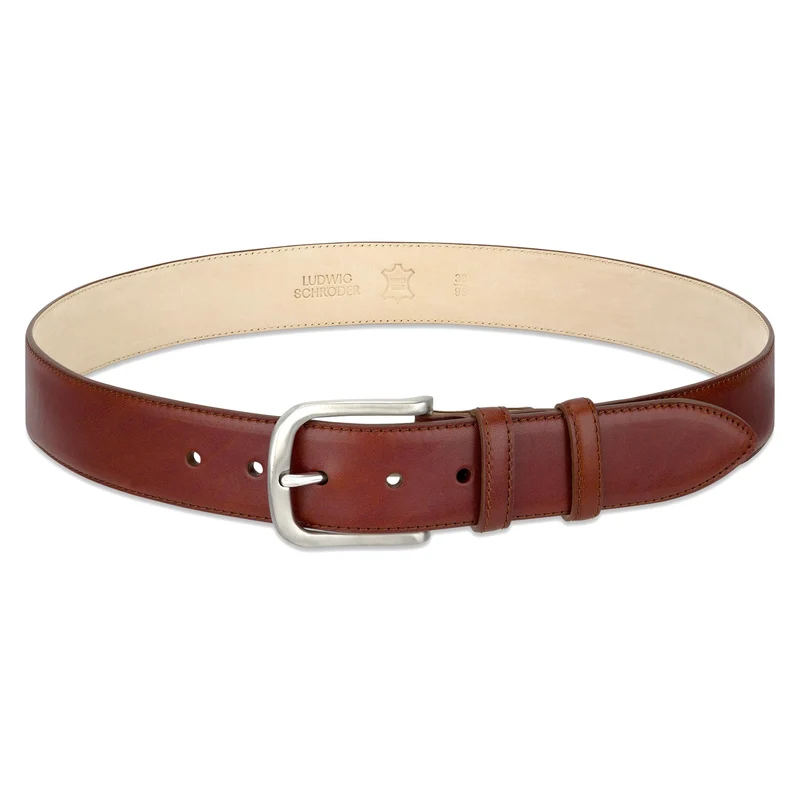 Lebenslang-Gürtel „Hannes“ in Cognac – 4 cm, bombierter Herren Jeansgürtel mit massiver Edelstahlschnalle