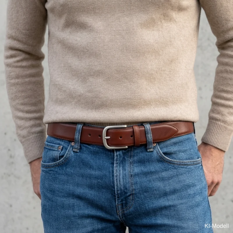 Lebenslang-Gürtel „Hannes“ in Cognac – 4 cm, bombierter Herren Jeansgürtel mit massiver Edelstahlschnalle