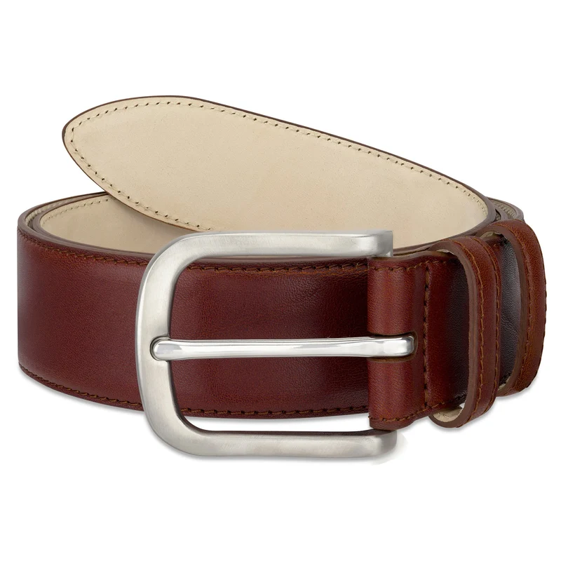 Lebenslang-Gürtel „Hannes“ in Cognac – 4 cm, bombierter Herren Jeansgürtel mit massiver Edelstahlschnalle