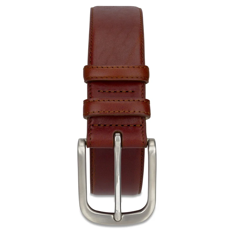 Lebenslang-Gürtel „Hannes“ in Cognac – 4 cm, bombierter Herren Jeansgürtel mit massiver Edelstahlschnalle