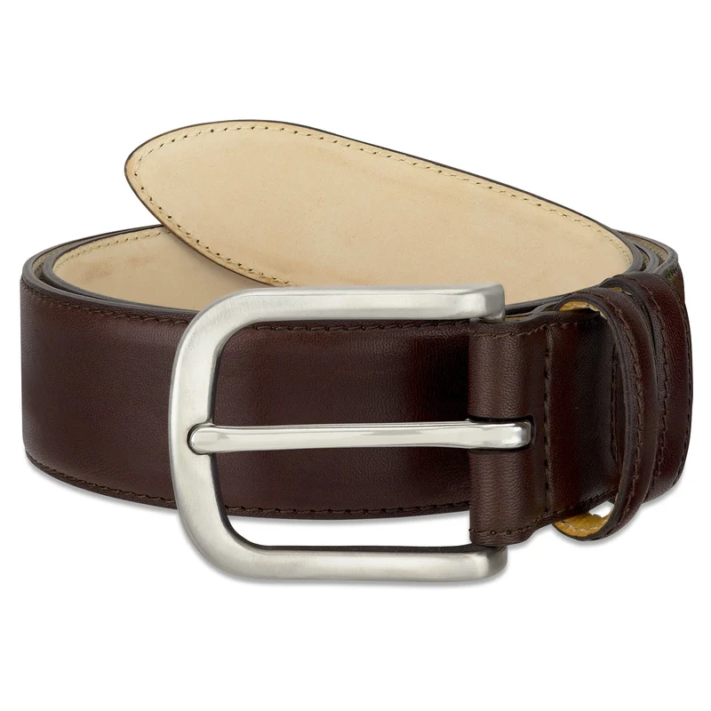 Lebenslang-Gürtel „Hannes“ in Braun – 4 cm, bombierter Herren Jeansgürtel mit massiver Edelstahlschnalle