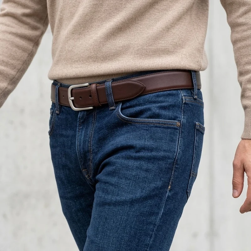 Lebenslang-Gürtel „Hannes“ in Braun – 4 cm, bombierter Herren Jeansgürtel mit massiver Edelstahlschnalle