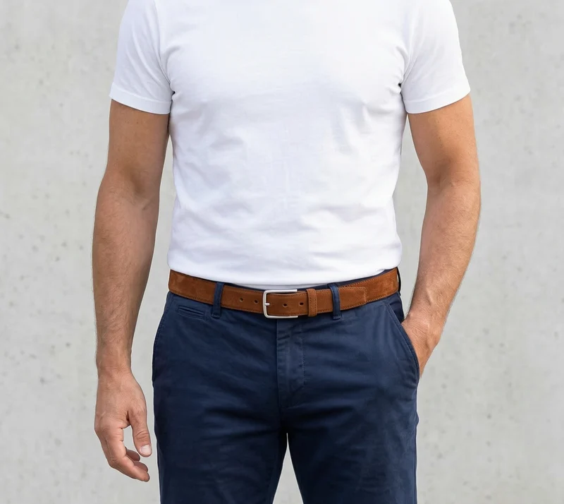 Herren Wildledergürtel „Giovanni“ in Cognac – 3,5 cm, hochwertiges Veloursleder