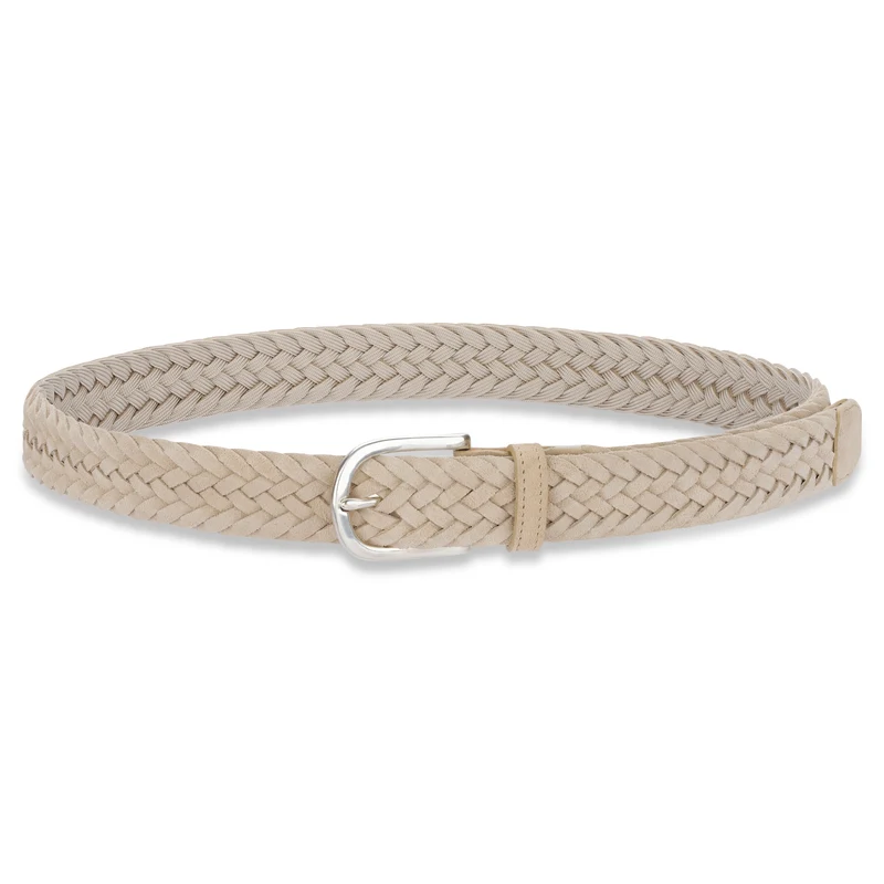Damen Flechtgürtel aus Veloursleder: „Francesca“ in Beige/ Sand – 3,5 cm breit