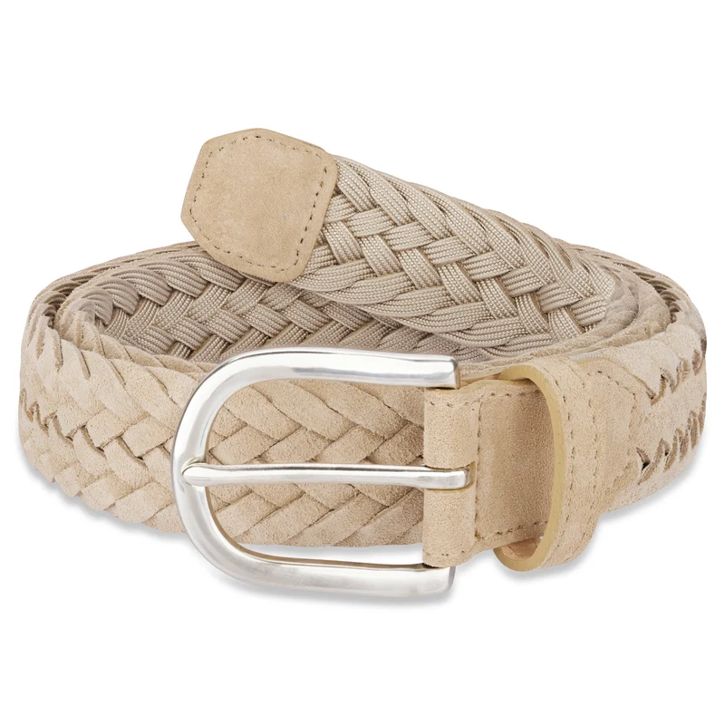 Damen Flechtgürtel aus Veloursleder: „Francesca“ in Beige/ Sand – 3,5 cm breit