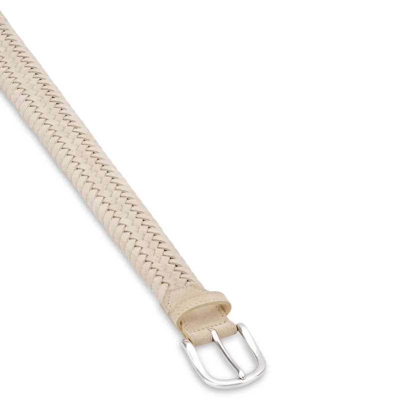 Damen Flechtgürtel aus Veloursleder: „Francesca“ in Beige/ Sand – 3,5 cm breit