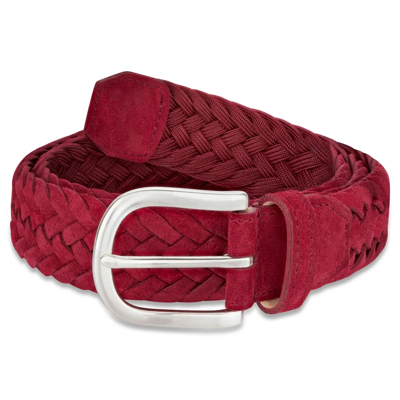 Damen Flechtgürtel aus Veloursleder: „Francesca“ in Rot – 3,5 cm breit