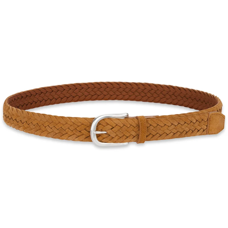 Damen Flechtgürtel aus Veloursleder: „Francesca“ in Caramel – 3,5 cm breit