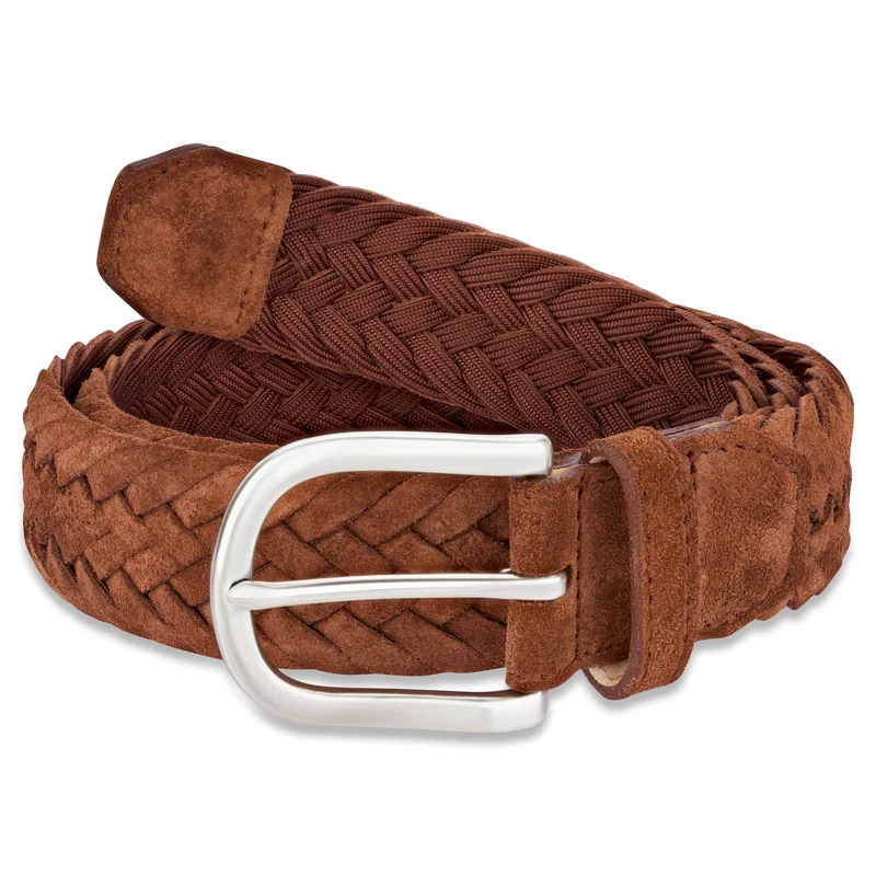 Damen Flechtgürtel aus Veloursleder: „Francesca“ in Braun – 3,5 cm breit
