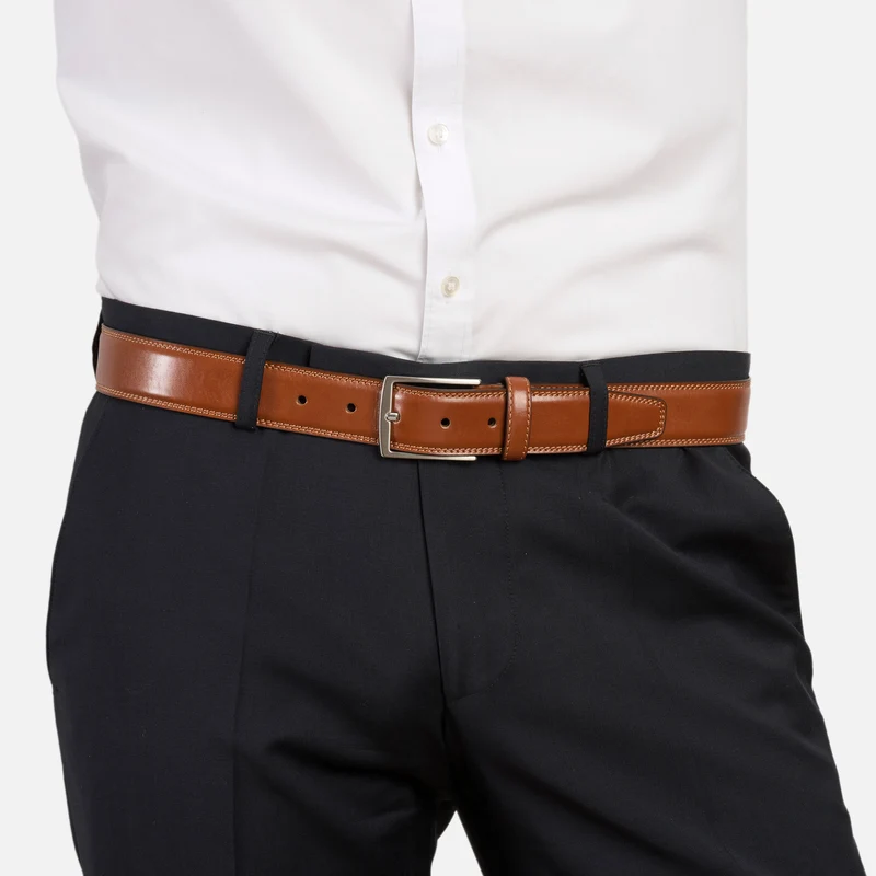 WIEN light brown uni – Herren-Anzuggürtel 3,5 cm