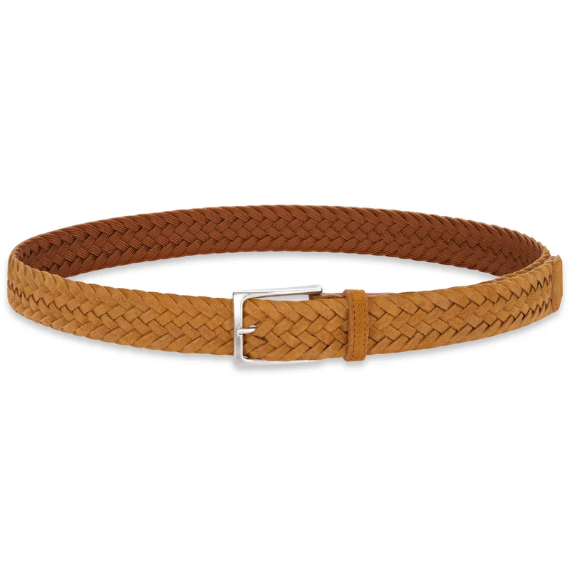 Leichter Herren Flechtgürtel aus Veloursleder: „Francesco“ in Caramel – 3,5 cm breit