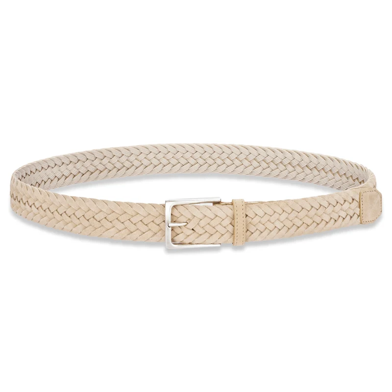 Leichter Herren Flechtgürtel aus Veloursleder: „Francesco“ in Beige/ Sand – 3,5 cm breit