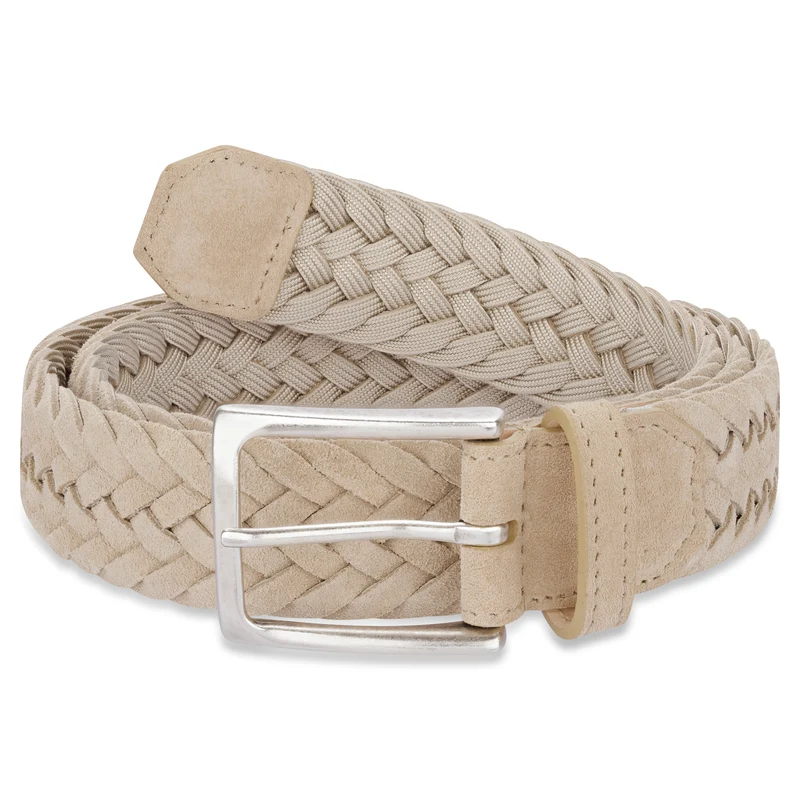 Leichter Herren Flechtgürtel aus Veloursleder: „Francesco“ in Beige/ Sand – 3,5 cm breit