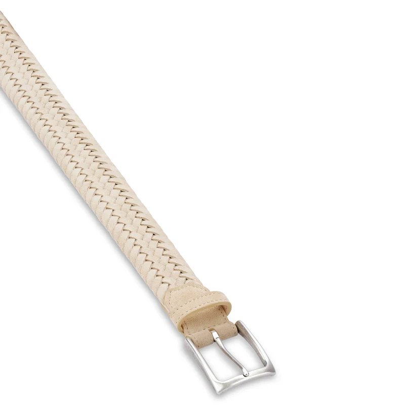 Leichter Herren Flechtgürtel aus Veloursleder: „Francesco“ in Beige/ Sand – 3,5 cm breit