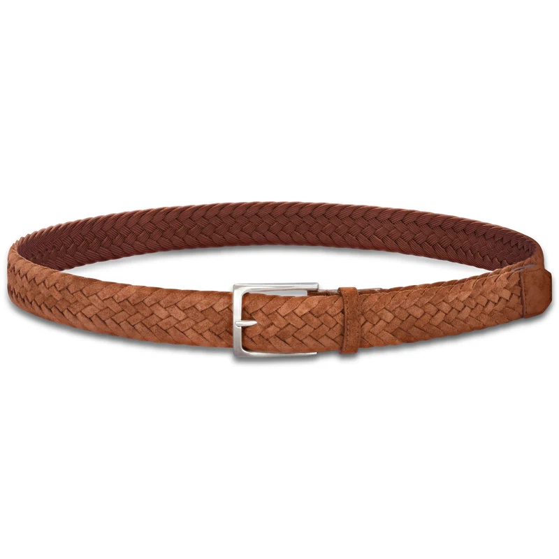 Leichter Herren Flechtgürtel aus Veloursleder: „Francesco“ in Braun – 3,5 cm breit