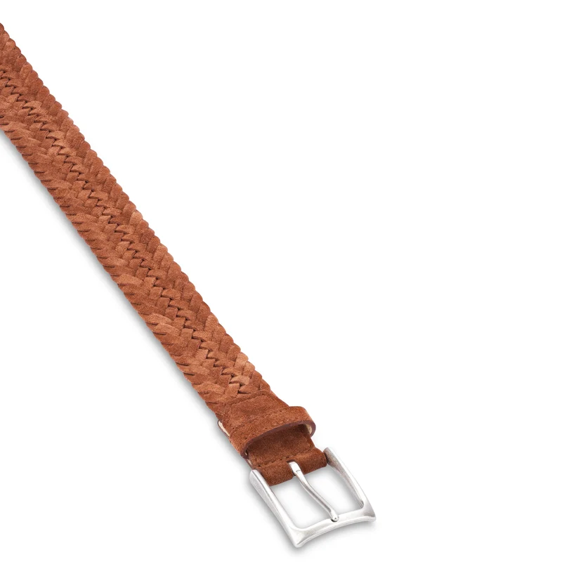 Leichter Herren Flechtgürtel aus Veloursleder: „Francesco“ in Braun – 3,5 cm breit