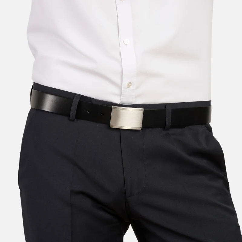 POTSDAM black uni – Ledergürtel Herren 3,5 cm mit Koppelschließe