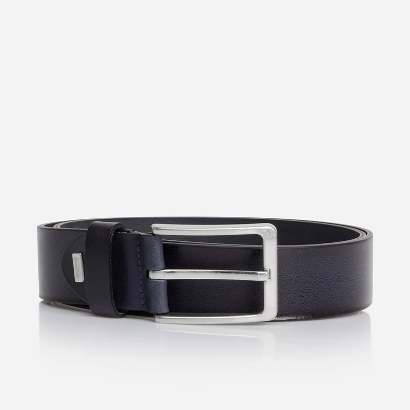 DALLAS silber Schließe navy – Ledergürtel Herren 4 cm