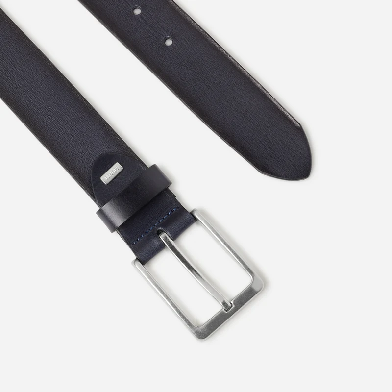 DALLAS silber Schließe navy – Ledergürtel Herren 4 cm