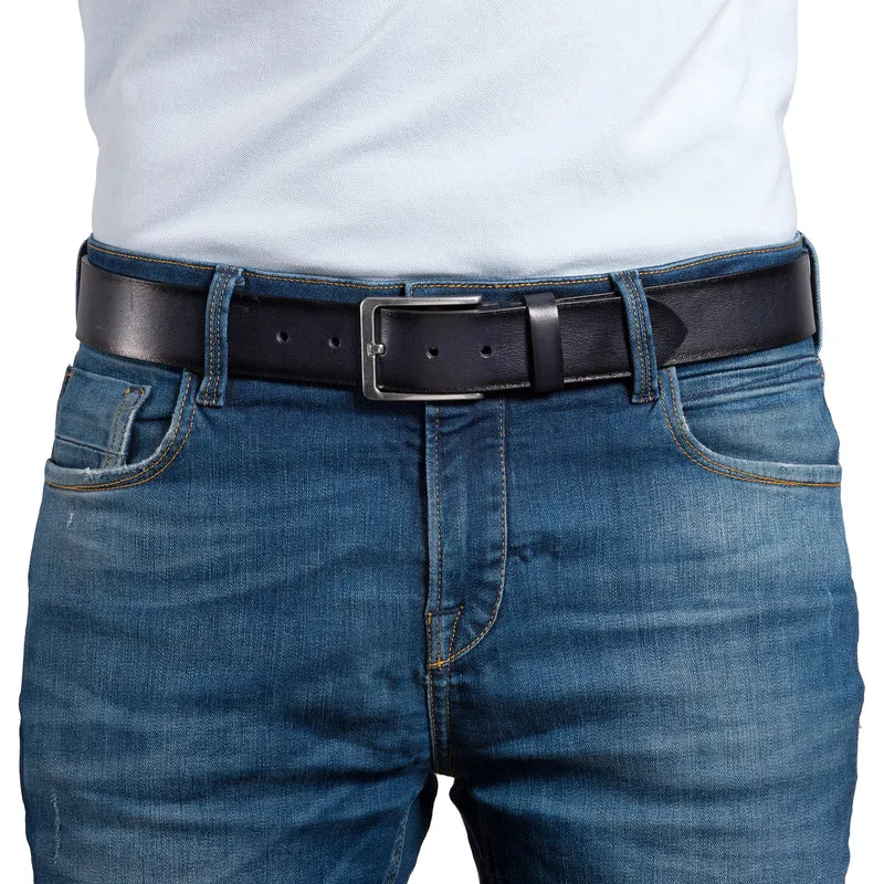 DALLAS silber Schließe navy – Ledergürtel Herren 4 cm