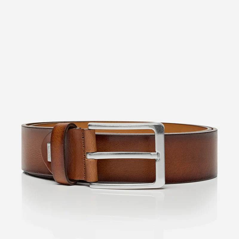 DALLAS silber Schließe cognac – Ledergürtel Herren 4 cm