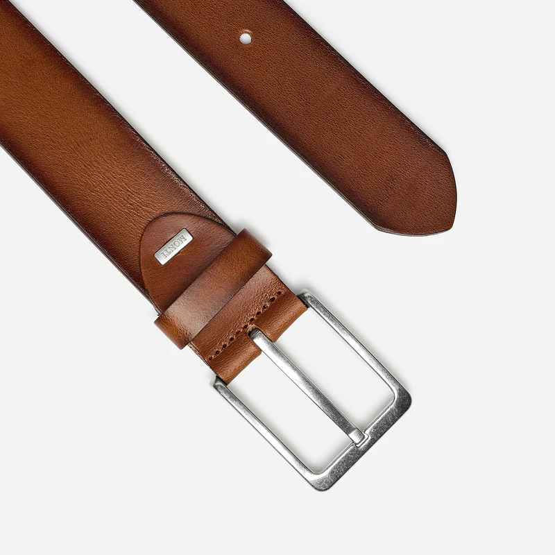 DALLAS silber Schließe cognac – Ledergürtel Herren 4 cm