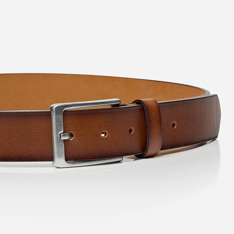 DALLAS silber Schließe cognac – Ledergürtel Herren 4 cm