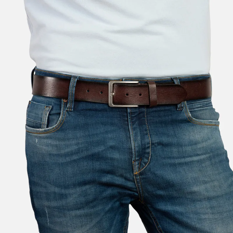 DALLAS silber Schließe brown – Ledergürtel Herren 4 cm