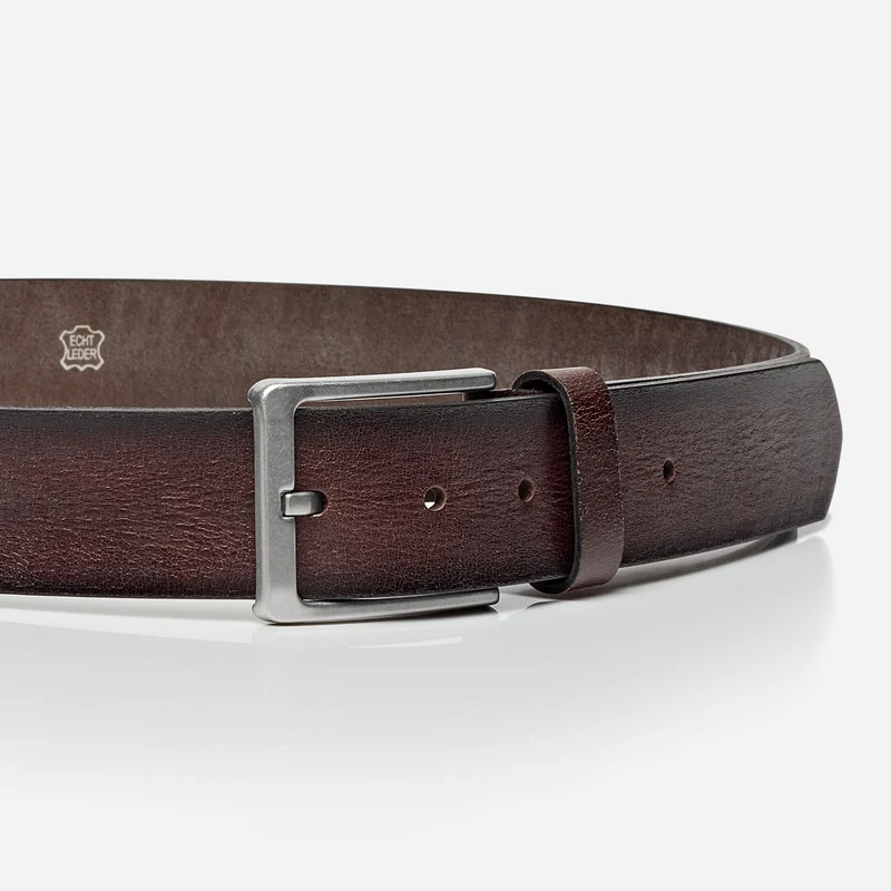 DALLAS silber Schließe brown – Ledergürtel Herren 4 cm