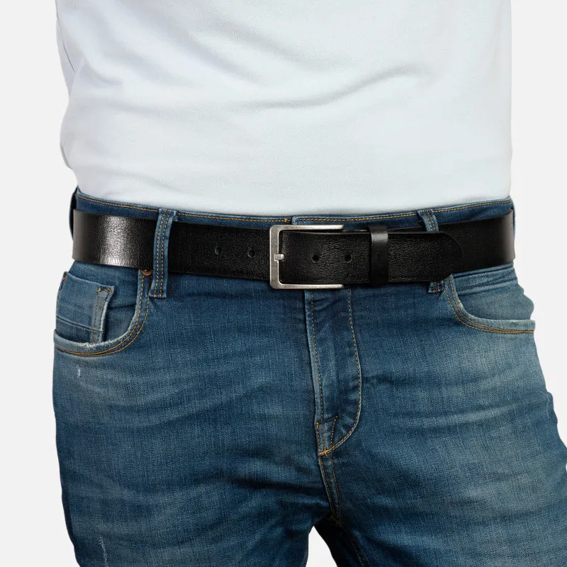 DALLAS silber Schließe black – Ledergürtel Herren 4 cm