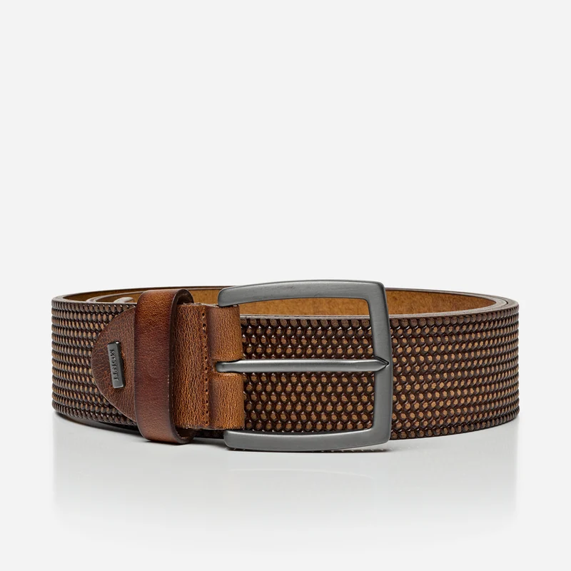 MADRID light brown uni – Ledergürtel Herren 4 cm mit Prägung