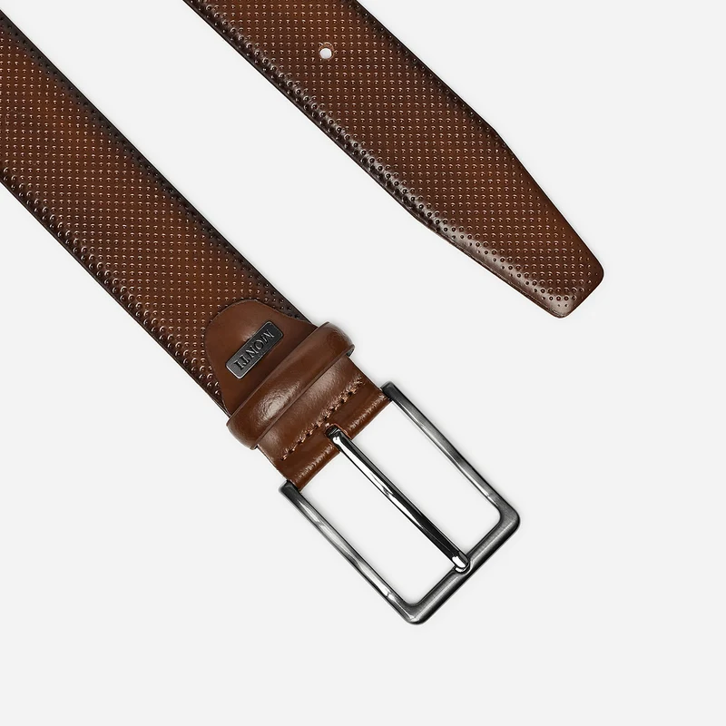 CAMBRIDGE brown uni – Ledergürtel Herren 3,5 cm mit Prägung
