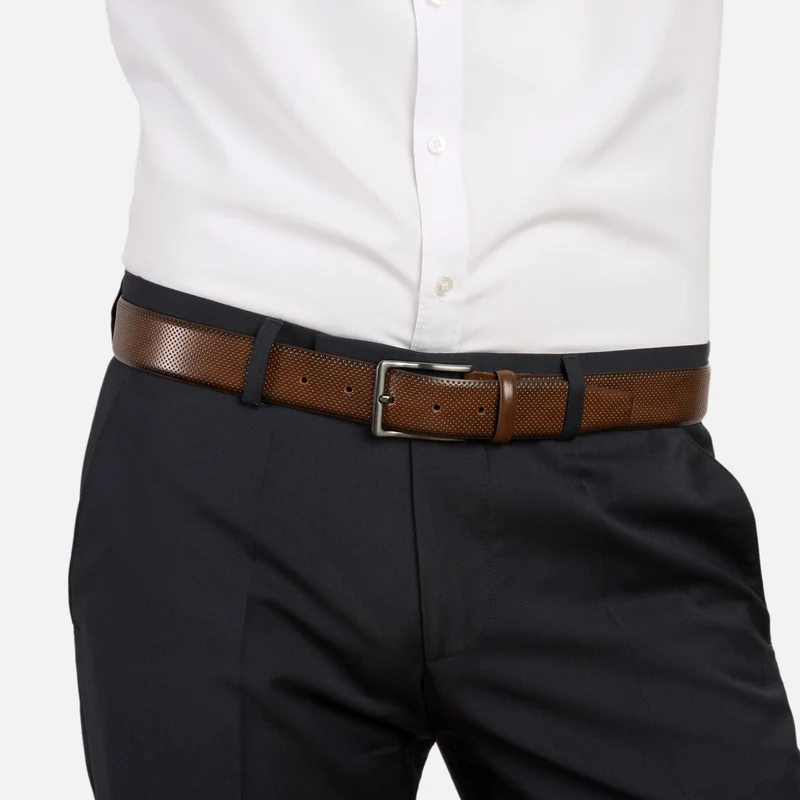 CAMBRIDGE brown uni – Ledergürtel Herren 3,5 cm mit Prägung