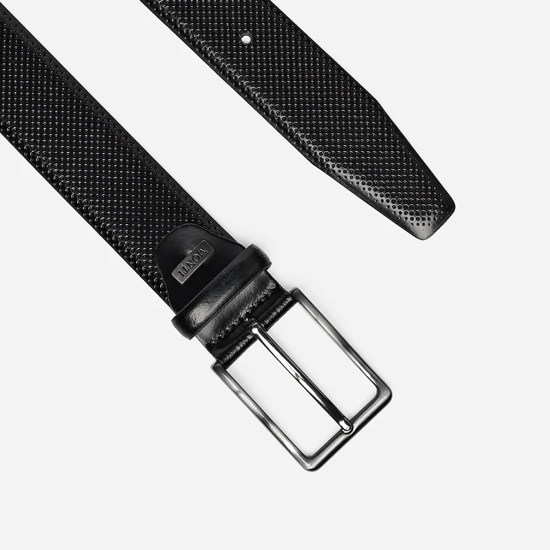 CAMBRIDGE black uni – Ledergürtel Herren 3,5 cm mit Prägung